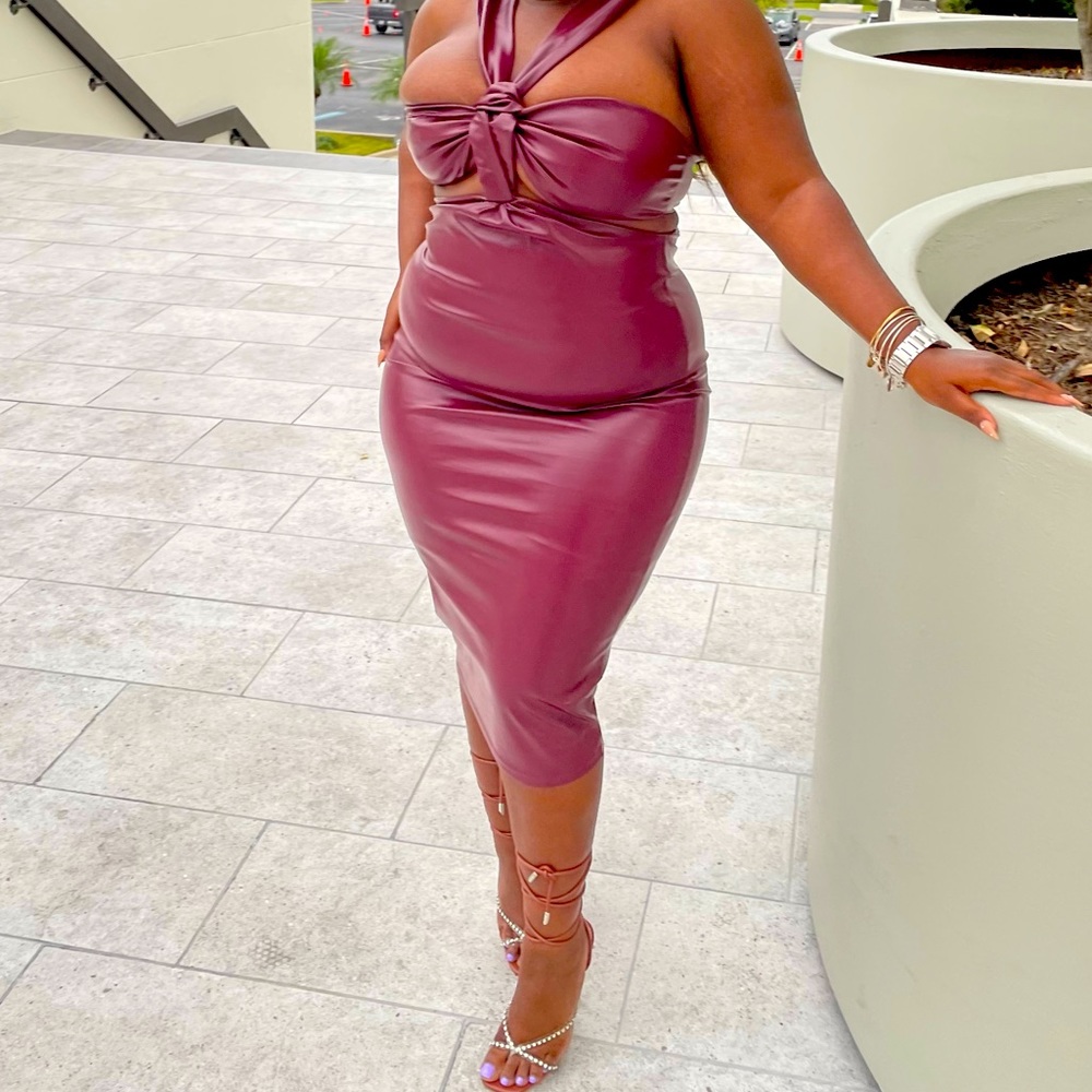 Faux leather midi dress